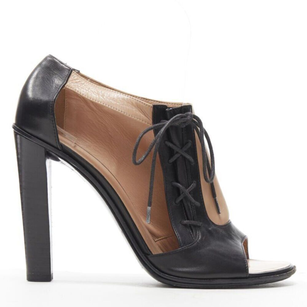 Celine Leather Lace Open Side Booties